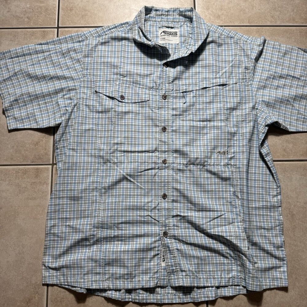 Mountain Khakis Mens XL Short Sleeve Button Up Plaid Pocket Casual Fishing Shirt
